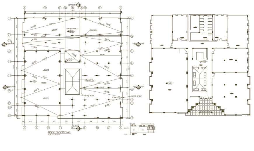 Roof floor plan of Gymnasium in auto cad file