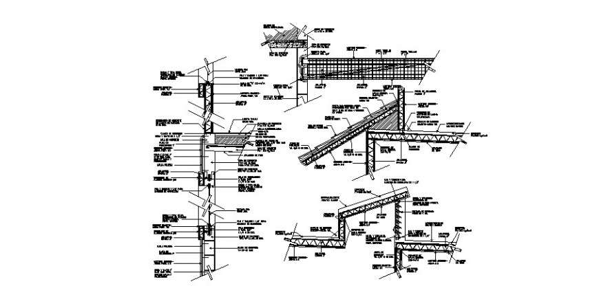 Roof with column and  wall elevation in construction of AutoCAD