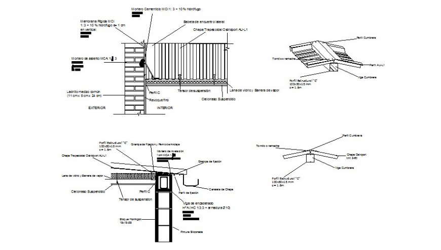 Roofing structure details 2d view in autocad
