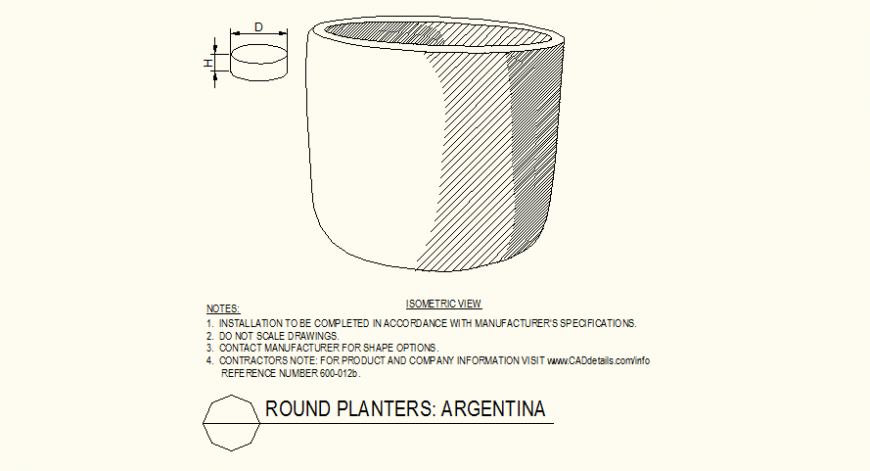 Round planters pot detail autocad file