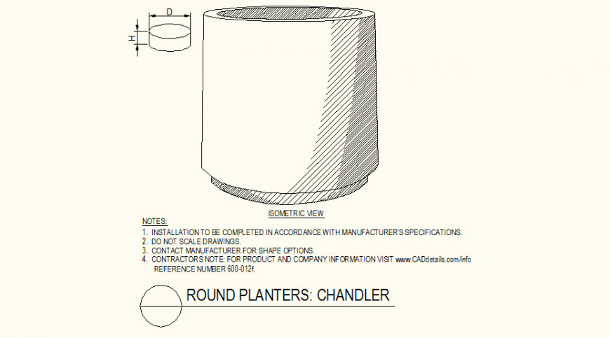 Round planters pot detail dwg file
