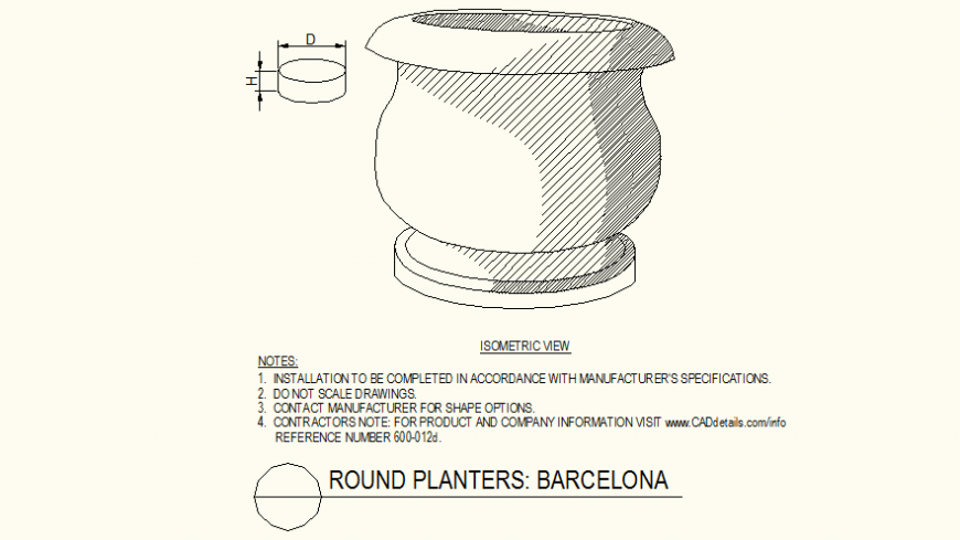 Round shaped heavy pot detail autocad file