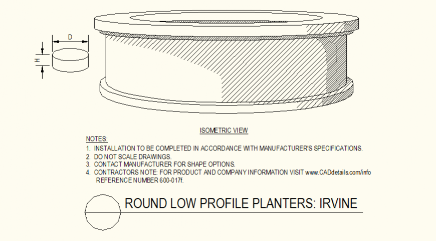 Rounded low profile lateral sides planters detail plan layout file