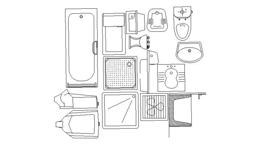 Sanitary plan and elevation of different block in AutoCAD 