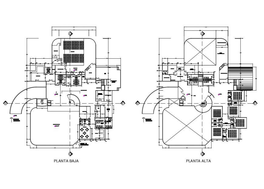 School with re-union center ground and first floor plan details dwg file
