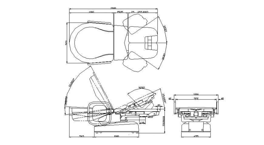 Scrolling chair plan, elevation and section autocad file