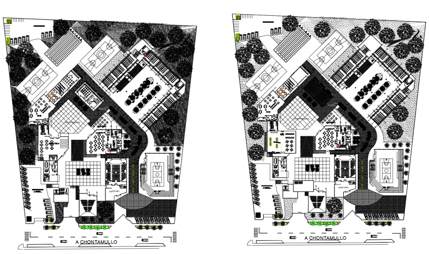 Secondary school distribution and landscaping structure cad drawing details dwg file
