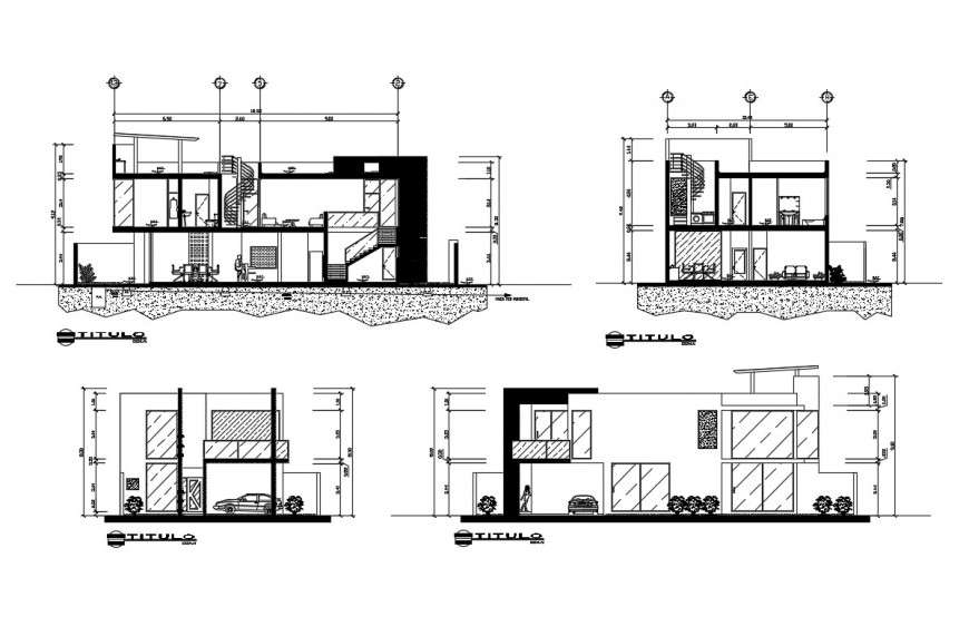 Section and elevation detail of residential housing blocks layout file in autocad format