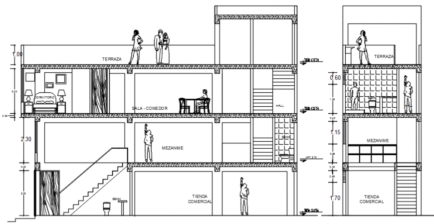 Section drawings details of apartment dwg file