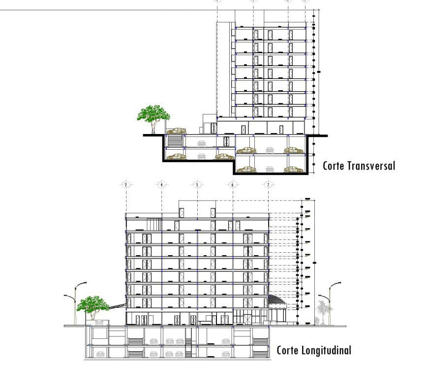 Section high rise building plan autocad