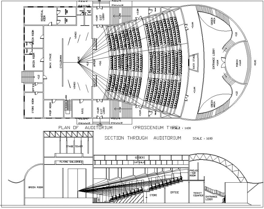 Section of auditorium detail dwg file
