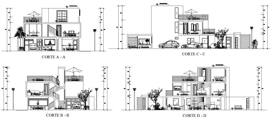 Section of residential housing structure 2d view layout autocad format file