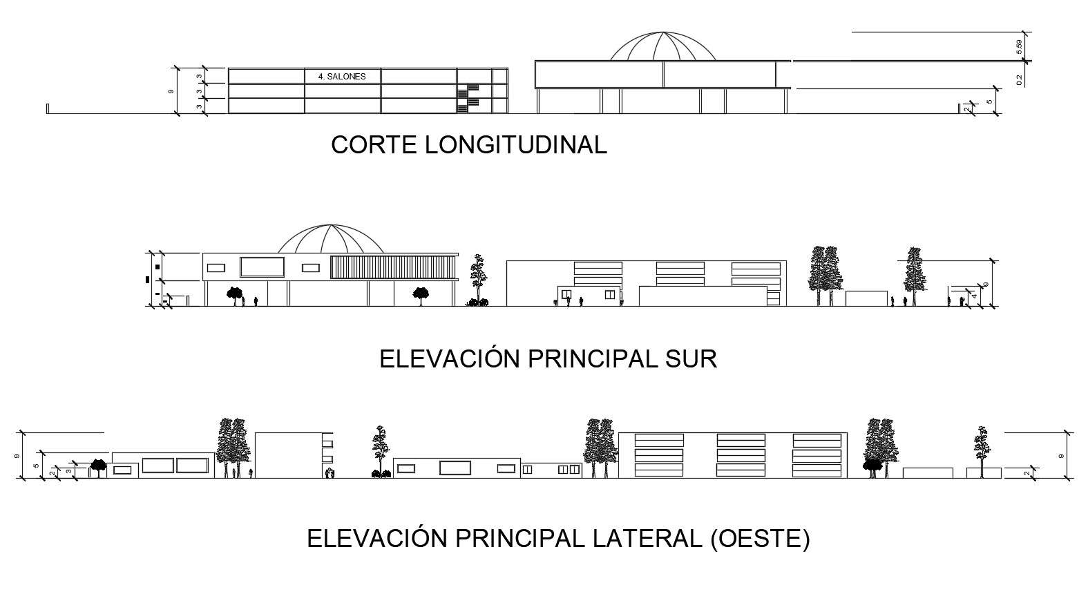 sectional elevation drawing of school in dwg file 