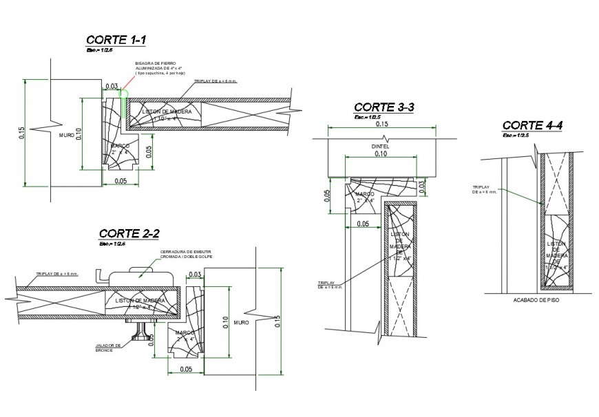 Sectional detail 2d view CAD construction block layout file in dwg format