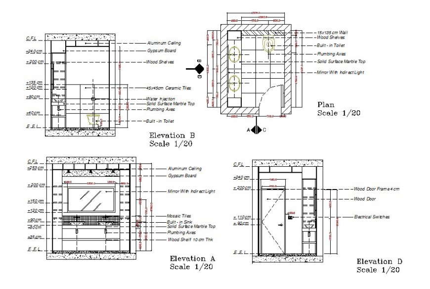 Sectional detail of a bathroom