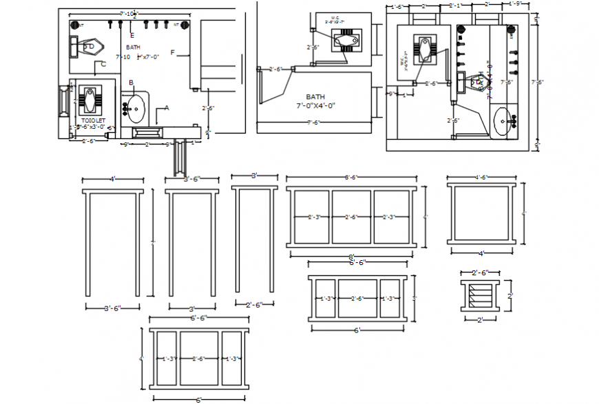 Sectional detail of bathroom file details