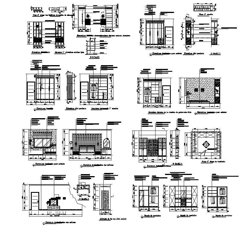 Sectional detail of living room and bed room furniture layout file in autocad format
