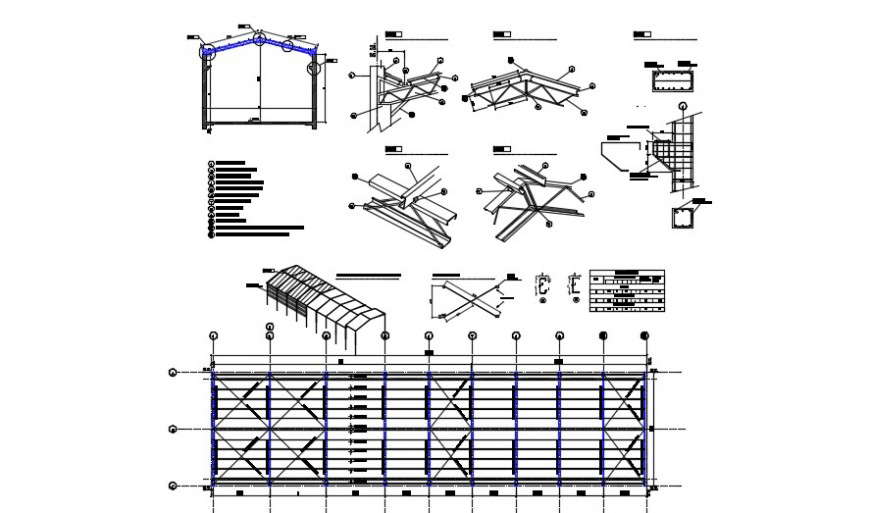 Sectional detail of roof details 2d dwg file