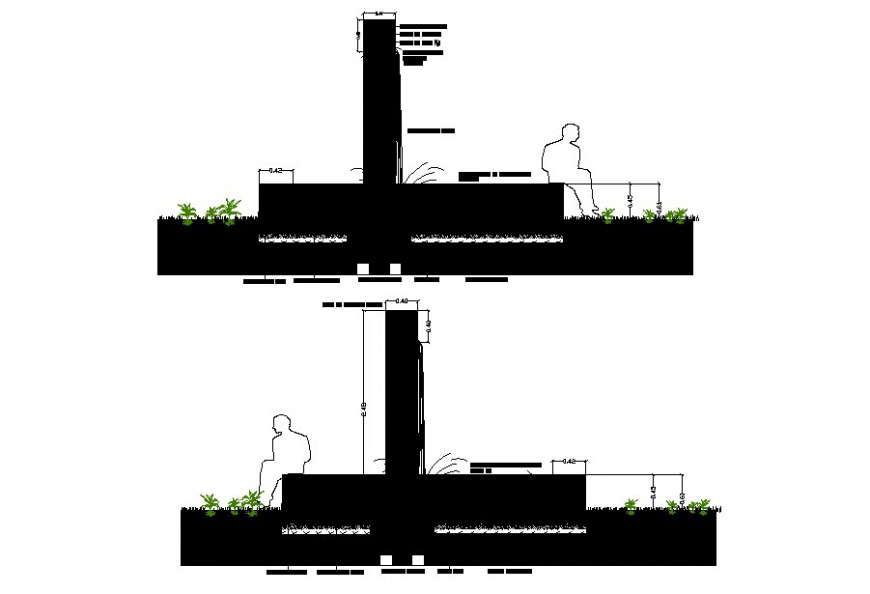 Sectional detail of structural blocks 2d drawing in autocad
