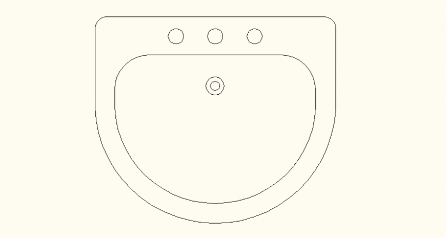 Semi-circle shape wash basin detail elevation dwg file