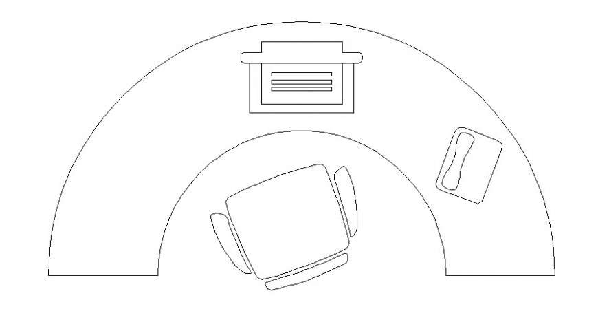Semi-circular shape table detail 2d view CAD furniture blocks autocad file