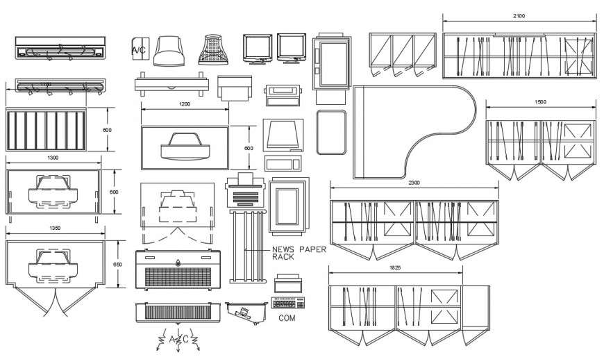 Showcase furniture and piano table 2d view dwg file
