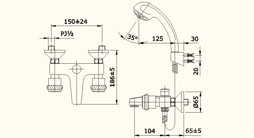 Shower system detail plan and elevation dwg file