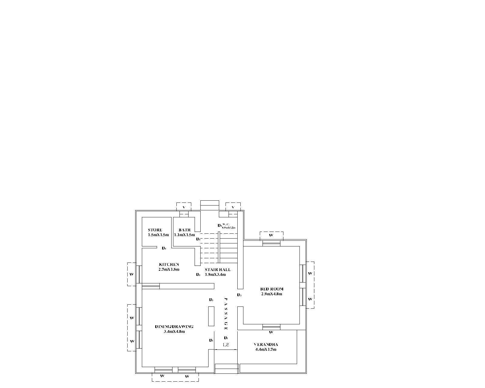 simple plan of 1 bedroom set