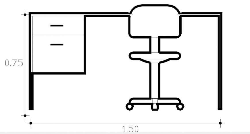 Simple office desk with chair elevation block drawing details dwg file
