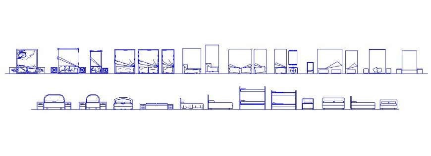 Single and double bed furniture block autocad file