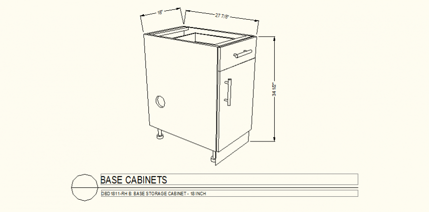 Single door and drawer base cabinet detail layout plan
