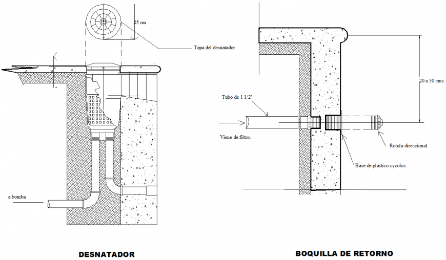 Skimmer and return nozzle section plan autocad file