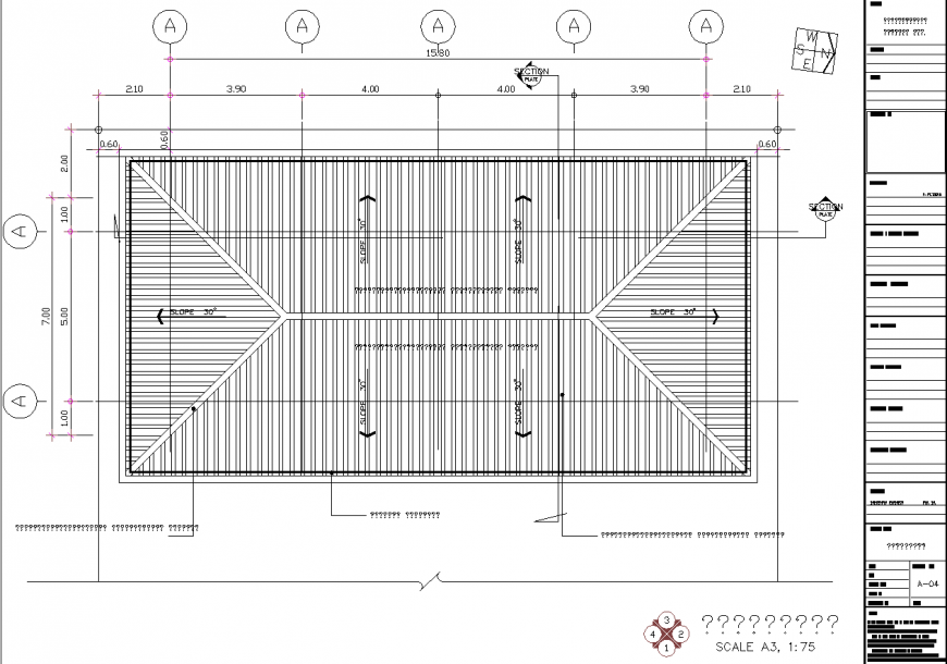 Sloping roof roof plan detail drawing in dwg file.