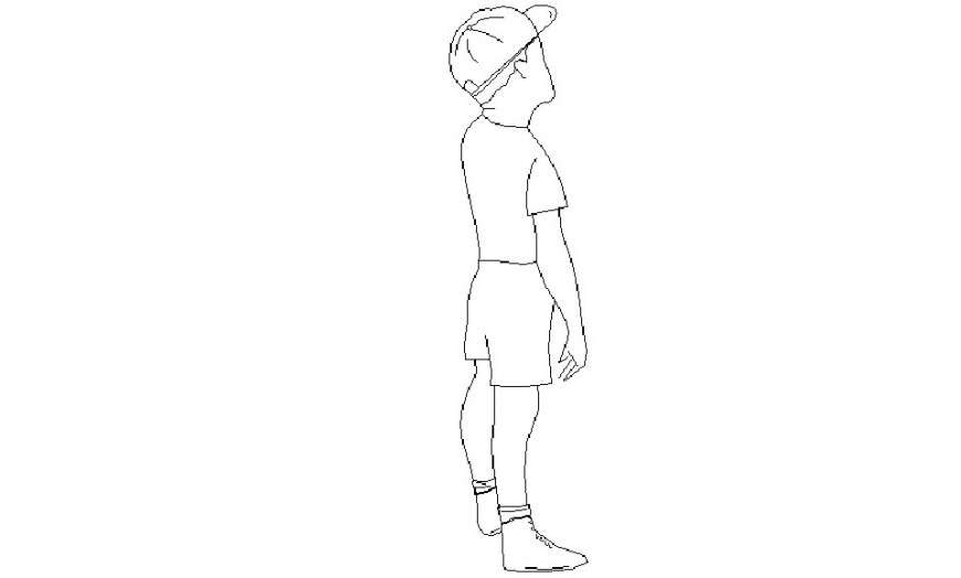Small boy wearing hat elevation block cad drawing details dwg file