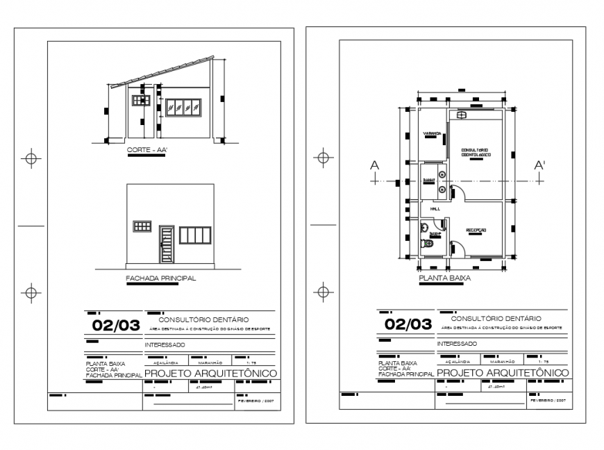 Small dentistry clinic elevation, section and plan cad drawing details dwg file