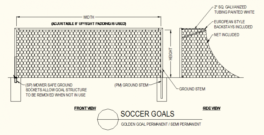 Soccer-goal net detail elevation layout plan