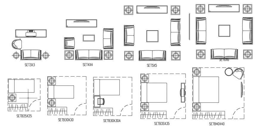 Sofa set, drawing room and multiple furniture blocks drawing details dwg file