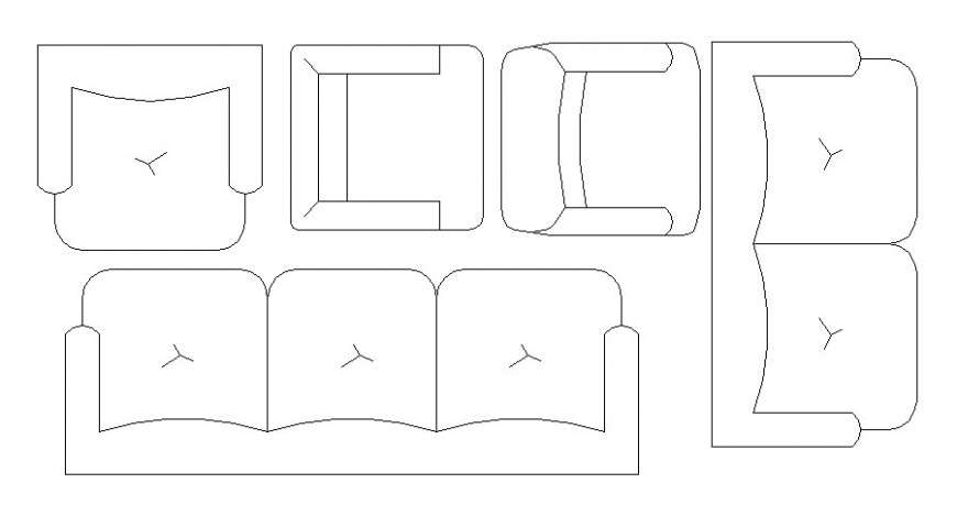 Sofa set units detail elevation of furniture block autocad
