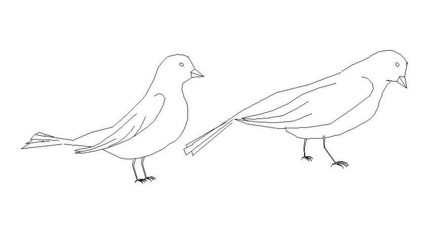 Sparrow bird view in block of AutoCAD