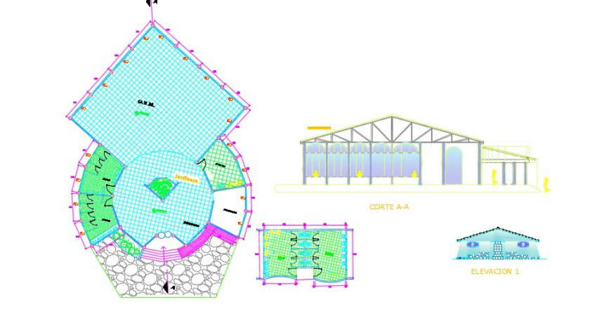 Sports center play area top view plan detail dwg file