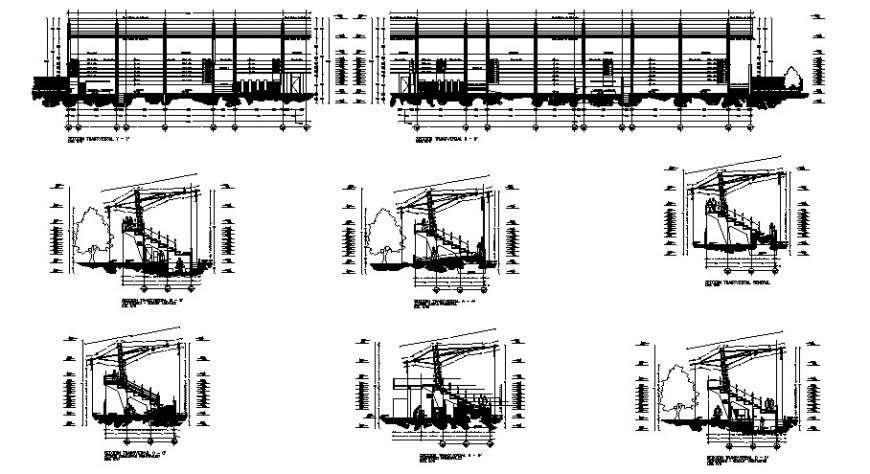 Sports center sitting area section drawing in dwg file.