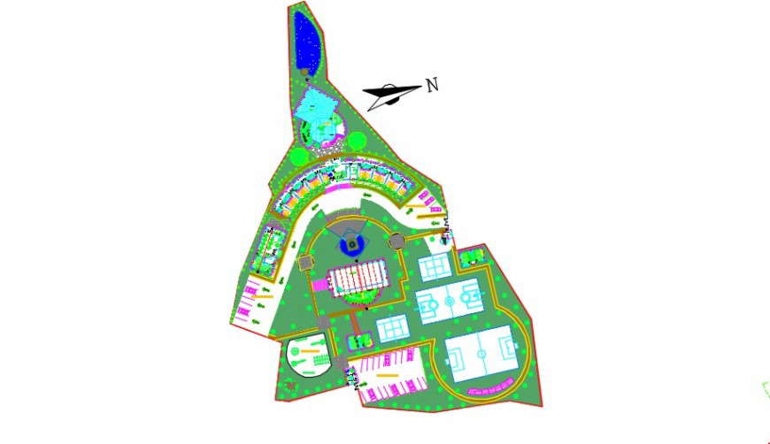 Sports center top view layout plan detailing dwg file