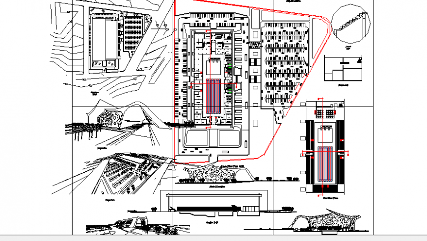 Sports center with swimming pool architecture project details dwg file