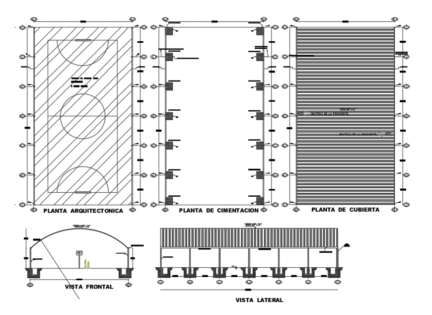 Sports ground foundation, plan and cover plan and auto-cad details dwg file