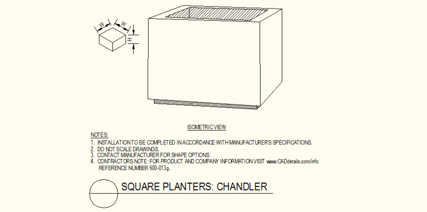 Square pot detail plan autocad file