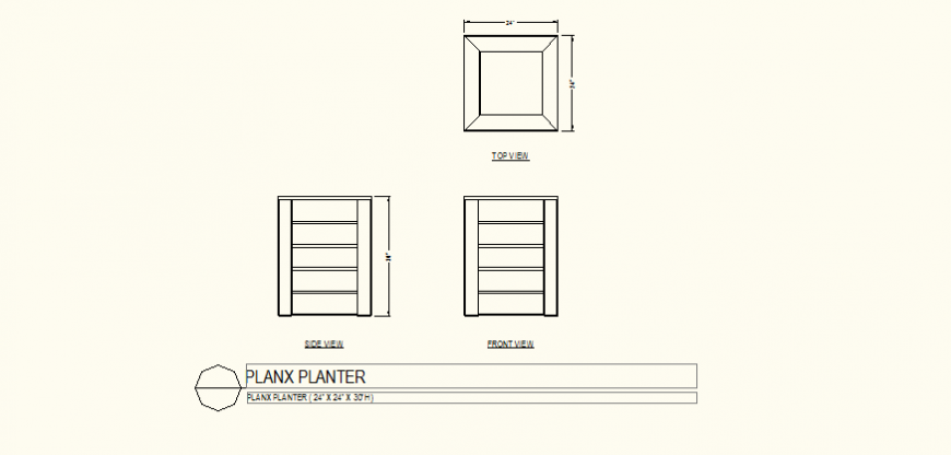 Square shaped planter elevation detail layout file
