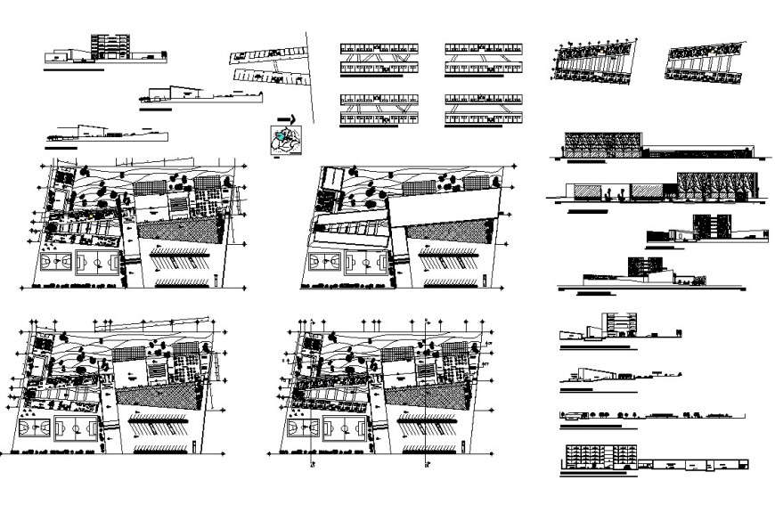 Stadium play-ground structure detail plan and section 2d view layout dwg file