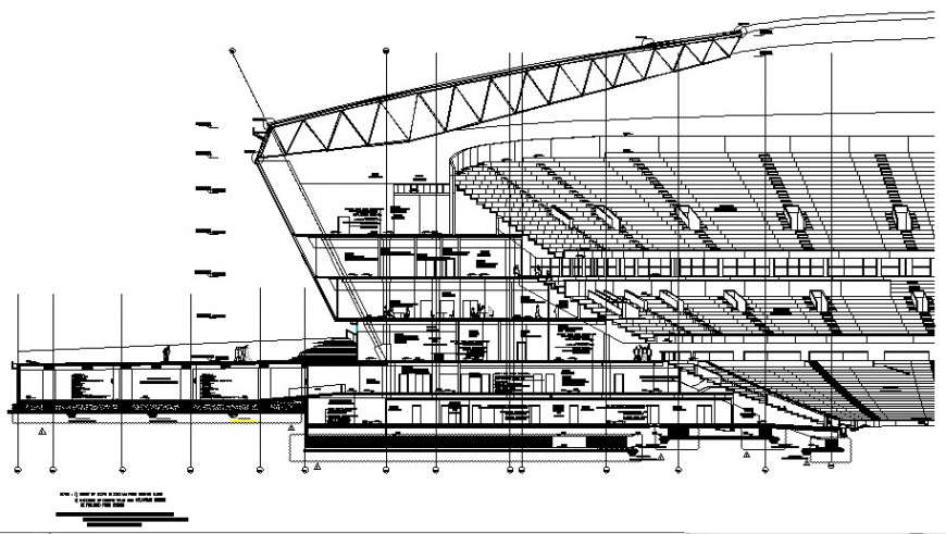 Stadium sectional details drawing in autocad