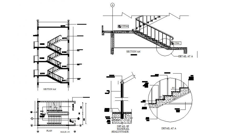 Stair plan, elevation and section layout file