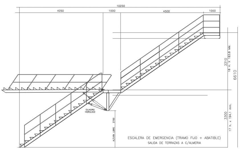 Stair steel structure elevation in auto cad file